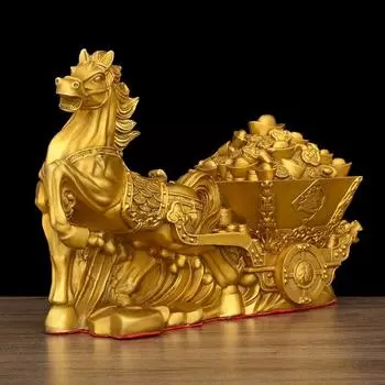 Китайский стиль латунная лошадь тянет золотые украшения разбогатейте скоро украшения для офиса и домашнего декора