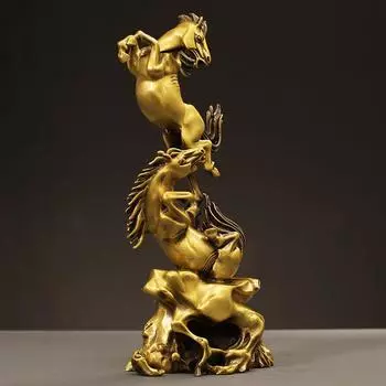 Китайский стиль латунный зодиакальный конь двойная лошадь украшения ремесла украшение для дома гостиная украшение для офиса рабочий стол