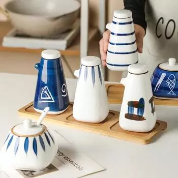 Китайский стиль Масло Уксус Соус Горшок Диспенсер Бутылка Соусник Керамический Соусник Приправа Перец Специи Кухонные Принадлежности
