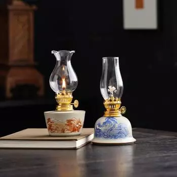 Китайский стиль Масляная лампа Кабинет Спальня Нарисованные вручную узоры Уникальные керамические лампы Гхи Декоративные аксессуары Украшения