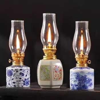 Китайский стиль Масляная лампа Уникальная керосиновая лампа DIY Crafts Study Спальня Стеклянные винтажные керамические лампы Гхи Орнамент Украшения