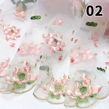 Китайский стиль мягкая вышивка цветок лотоса кружевная ткань органза тюль ткань для самостоятельного ханьфу платье рубашки кукольная ткань швейное ремесло 50x45cm