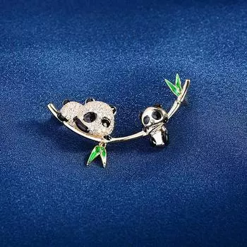 Китайский стиль национальное достояние милая циркониевая панда брошь булавка рафинированная медная эмаль бамбуковый лист одежда с аксессуарами золотой