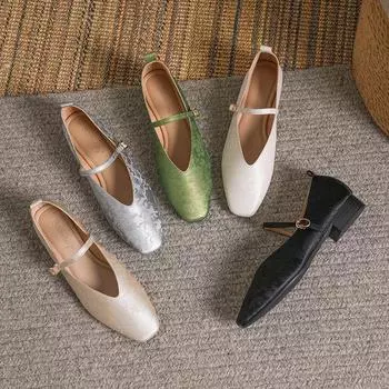 Китайский стиль одиночные туфли женские квадратные головки неглубокий носок мягкие повседневные слова туфли Мэри Джейн размер обувь 33 серебряный