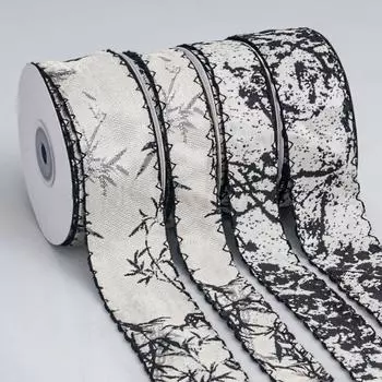 Китайский стиль Пейзаж Чернила Бамбук Печать и Окрашивание Имитация Ленты Конопли Лента Ручной Работы Лента-Бант Подарочная Лента Для Упаковки Торта Украшение Дома 2.5cm*10 yards