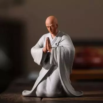 Китайский стиль Песок Молитва на коленях Будда Монах Дзен Дом Гостиная Храм Чайная комната Украшения, Феншуй Сувенир, Антиквариат Миролюбивый светло-серый