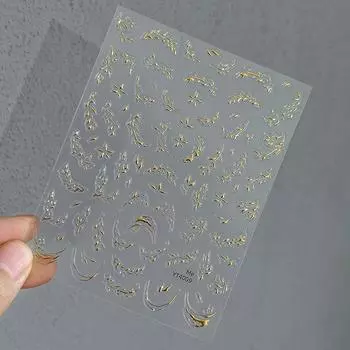 Китайский стиль плетеные листья дизайн тиснение рельефы самоклеящиеся украшения для ногтей наклейки милые маникюрные наклейки салон своими руками B