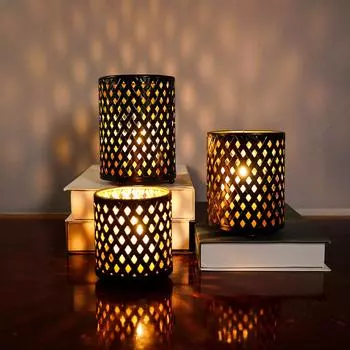 Китайский стиль полые железные подсвечники контейнер ароматерапевтическая чашка украшения для дома украшения черный ужин при свечах three-piece set