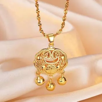 Китайский стиль полый замок безопасности богатый колокольчик кулон ожерелье счастливый символ жуй замок долговечный замок ювелирные изделия аксессуары