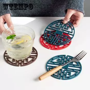 Китайский стиль Ретро Placemat Стол Анти-ошпаренный Бытовой силиконовый pad Блюдо Pad Coaster 11.5cm коричневый