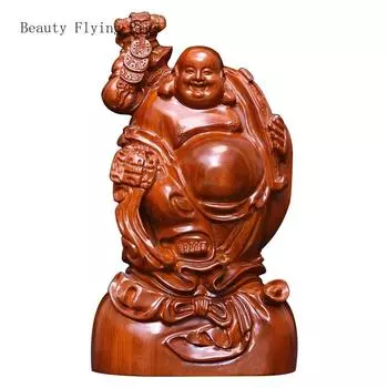 Китайский стиль ретро резьба по дереву Майтрейя Будда украшения для дома гостиная персонаж корень резьба украшения ремесла 20CM розовый лес