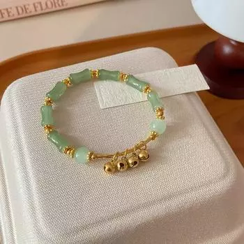 Китайский стиль ретро зеленый бамбуковый браслет с бусинами для женщин модный уникальный изысканный браслет с подвесками подарок зелёный