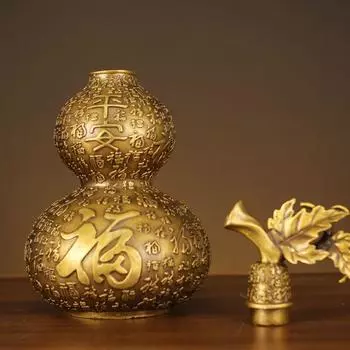 Китайский стиль счастливая чистая медная полая тыква с украшениями мира и благословения для гостиной, фойе, домашнего декора