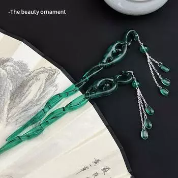 Китайский стиль смоляные палочки для волос кисточки для женщин элегантные зеленые уксусно-кислотные витые шпильки для волос головные уборы аксессуары для волос 15cm красный