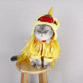 Китайский стиль Собака Косплей Костюм Дракона Качающийся бархат Танец Льва Собака Новогодняя Одежда для Кошек M