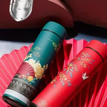 Китайский стиль термос с температурным дисплеем ретро смарт-изолированные бутылки для воды 304 нержавеющая сталь термос Cu путешествия 500ml