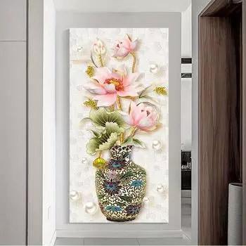 Китайский стиль Винтаж Ваза Настенная Живопись Цветок Лотоса Украшения Искусство Холст Картина Настенная Живопись Картины Для Гостиной Домашний Декор 20x40cm