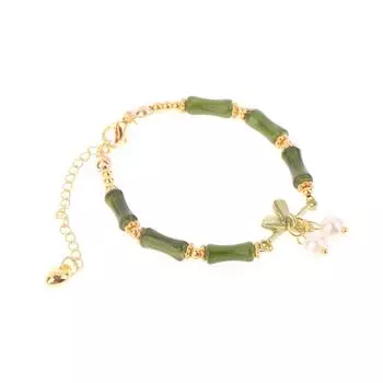 Китайский стиль Винтаж зеленый бамбуковый браслет с бусинами для женщин простой браслет с подвесками в виде цветка ювелирные изделия подарок onesize