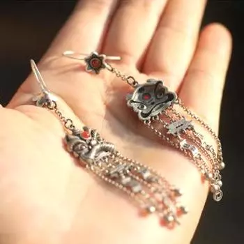 Китайский стиль Восточный Лев Пробуждение Винтажные Серьги-Кисточки Старинные Модные Серьги Универсальные Заушники Современные Украшения Для Ушей