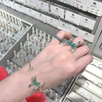 Китайский стиль винтажный темпераментный открывающийся регулируемый браслет для женщин и девочек модный элегантный браслет-бабочка кольцо для пар подарки as the picture