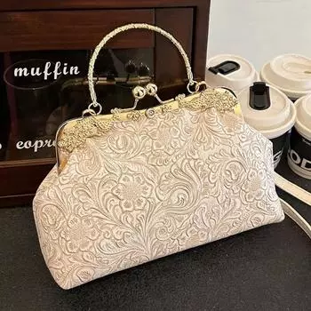 Китайский стиль выпускной принт женская элегантная сумка на плечо дамская цепочка сумки для ужина зеленая ракушка клипса мода искусственная кожа