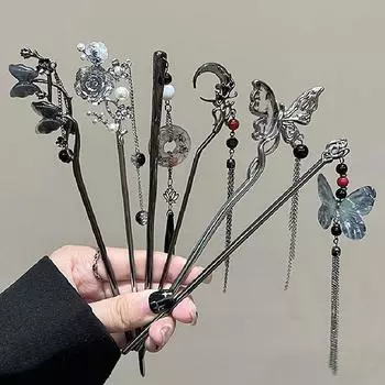 Китайский стиль заколка для волос кисточка шпильки винтажная бабочка цветок темперамент элегантный цветок для волос кисточка китайские аксессуары ханьфу A5