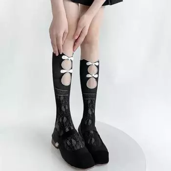 Китайский стиль женские чулки нижнее белье сексуальные кружевные сетчатые чулки гольфы JK Lolita милые девушки длинные носки чулки белый