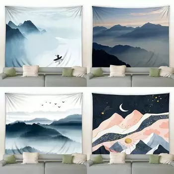Китайский стиль Живопись тушью Горный пейзаж Гобелен Спальня Гостиная Гобелен Украшение стены дома Гобелен 100x75cm