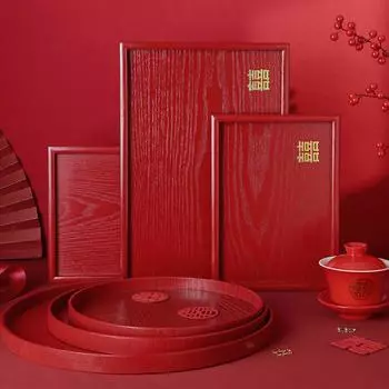 Китайский свадебный красный прямоугольный поднос, аксессуары для чайного сервиза, поднос для чая, поднос для фруктов на свадьбу, поднос для подачи закусок