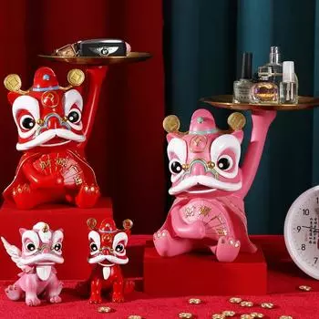 Китайский танец льва, украшение для прихожей, подставка для ключей, косметическое украшение, блюдце, конфетница красный