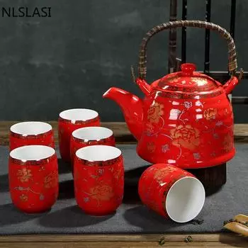 Китайский традиционный свадебный керамический чайный сервиз, двойная анти-горячая чашка для чая, двойной чайник счастья, бытовая питьевая посуда NLSLASI As shown1