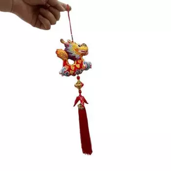 Китайский Весенний Фестиваль Вышивка Дракон Колокольчики Подвески с блестками Годовые Украшения 28*10