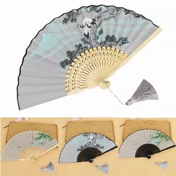 Китайский винтажный складной веер для танцев, свадебной вечеринки, кружева, шелка, ручной веер в стиле ретро, танцевальная свадьба Style 1
