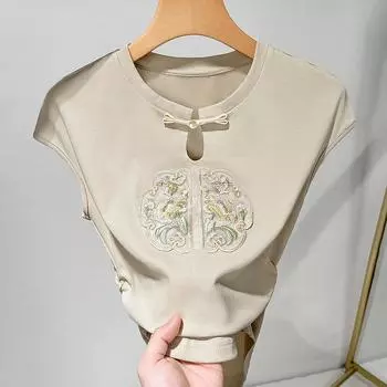 Китайский вышитый жилет для женской внутренней одежды, новый женский ретро-топ без рукавов с отворотом в национальном стиле S