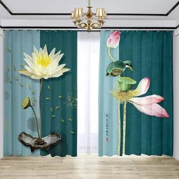 Китайский занавес, экран, новая китайская гостиная, атмосфера высокого класса, чернильный цветок лотоса, ретро, дзен, высокое затенение, новый модный узор W55 X H120cm X 2&HOOK