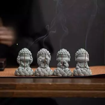 Китайский зеленый песчаный камень курильница для благовоний четыре не маленьких Будды ароматическая вставка украшение офисный настольный держатель для ароматерапии