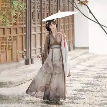 Китайский женский костюм Ханфу в стиле династий Вэй и Цзинь с широкими рукавами и юбкой L чёрный