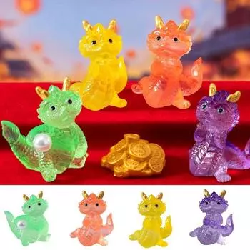 Китайский Зодиак Прозрачный Смоляный Дракон Украшения Мультфильм Благоприятные Драконы Фигурка Дракона Вечеринка красный