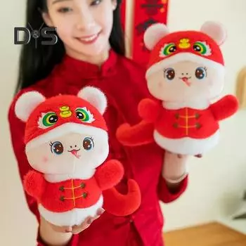 Китайский Зодиак Змея Плюшевая Кукла 2025 Год Змеи Мягкая игрушка Весенний Фестиваль Декор стола Очаровательная змея Мягкая игрушка в тигровой шапке S