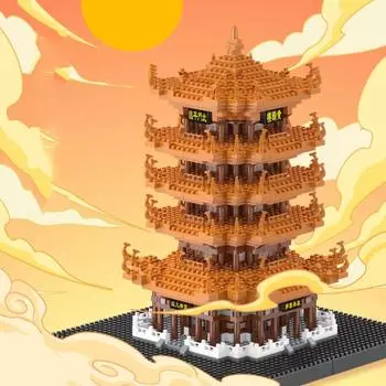 Китайско-шикарная мини-желтая башня-журавль, строительная модель, игрушка для детей A