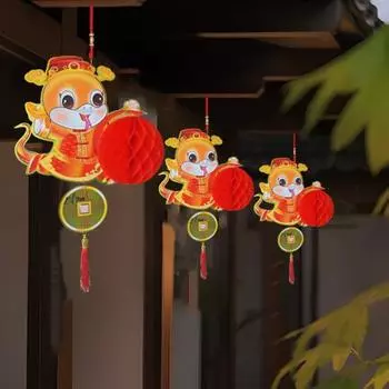 Китайское новогоднее украшение 2025 года Лунная змея Год сотовый фонарь подвесное украшение для празднования весеннего фестиваля красный