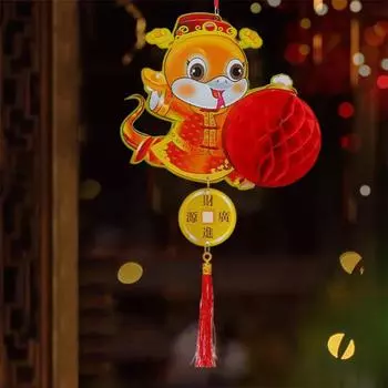 Китайское новогоднее украшение 2025 года Лунная змея Год сотовый фонарь подвесное украшение для празднования весеннего фестиваля красный