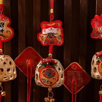 Китайское новогоднее украшение 2025 года Змеи, подвесное украшение с кисточками, мини-бамбуковый фонарь, украшение для весеннего фестиваля, домашний декор C
