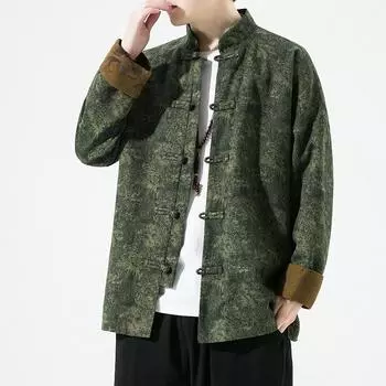 Китайское традиционное платье осень винтажное платье Тан мужская одежда тайцзи кунг-фу пальто с принтом куртка китайская туника костюм плюс размер 5XL зелёный