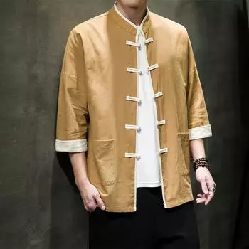 Китайское традиционное платье весна-лето хлопковая рубашка мужская одежда больших размеров повседневные тонкие топы костюм Тан винтажное пальто 2023 XXXXXL зелёный