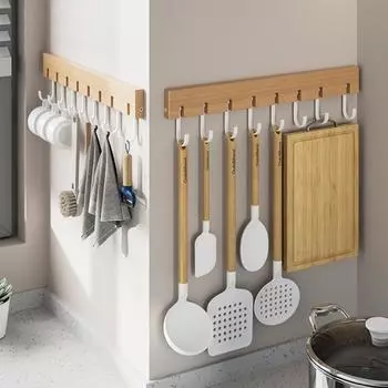 Кухня Ванная комната Настенный крючок Деревянный Белый Черный Декоративный Креативный 6 8 рядов крючков Алюминиевый держатель для хранения полотенец для пальто Ключ вешалка