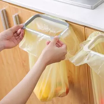 Kitchen Cabinet Door Basket Hanging Trash Can Waste Bin Garbage Bag Holder Portable Kitchen Trash Bag Holder Kitchen Gadgets
