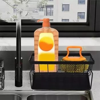 Kitchen Carbon Steel Sink Drain Rack Sponge Storage Faucet Holder Soap Drainer Towel Rack Shelf Organizer Kitchen Accessories чёрный