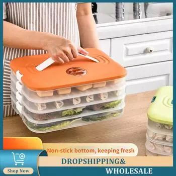 Kitchen Cleaner Square Plastic With Cover Fresh Sealed Box Three-layer Portable Dumplings Box Depository Dish Multipurpose Food
