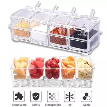 Кухонная прозрачная коробка для приправ, контейнер для хранения, банки для приправ, акриловая коробка для приправ с крышкой, контейнер для фруктов, поднос для приправ